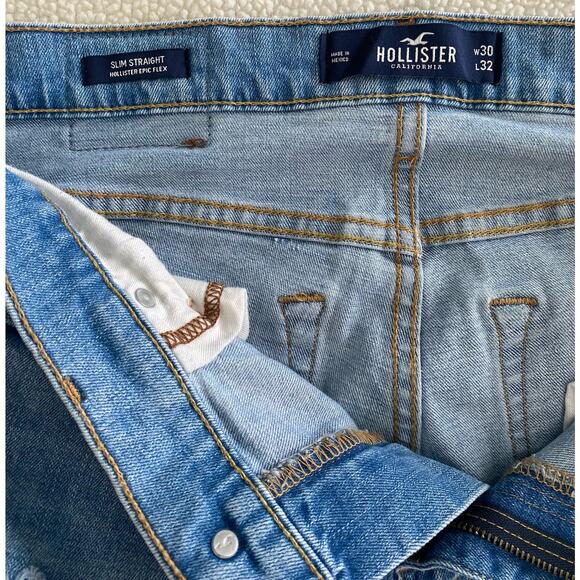 HOLLISTER Epic Flex Slim Straight Jeans Men’s 30X32 W34L32 Stone Wash Denim# - Picture 7 of 9